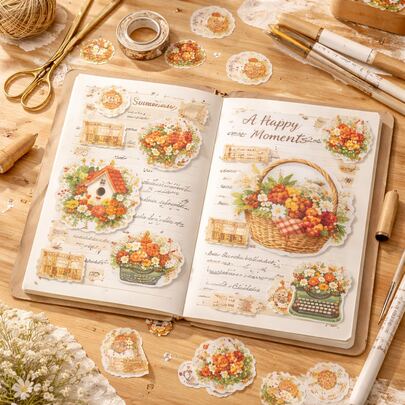 Bộ sticker hoa cổ điển, 50 miếng sticker giỏ mây và vườn hoa, dùng để trang trí sổ lưu niệm, nhật ký, laptop, ốp điện thoại, quà tặng phong cách Cottagecore, trang trí nhà cửa lãng mạn, sticker chống thấm nước cho quà tặng và đồ thủ công sáng tạo.