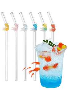 Colorful Goldfish Series Glass Straws, Transparent Smoothie Milk Tea Juice Milk Cocktail Cold Drink Party Colored Decorative Goldfish Shaped Bent Glass Straws, Reusable. For Milkshake, Milk, Tea, Juice, Cocktail, Cold Drink, Gift For Girlfriend, Dessert Shop, Soft Drink Bar, Office, Bar, Restaurant - View 1