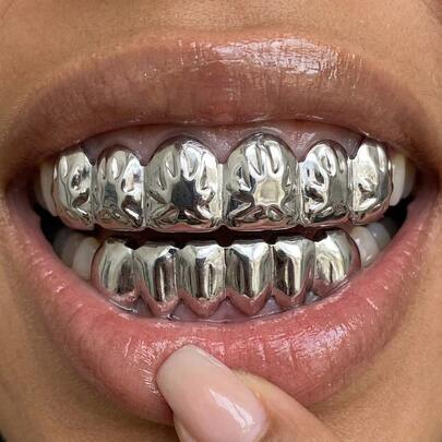 1pc Unique Smooth Leaf Shaped Teeth Grill, Smooth Texture, 6-Tooth Design, Costume Accessory For Party, Music Festival, Unisex