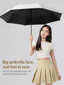 1pc 16-Rib Fully Automatic Black Umbrella, Windproof And UV-Resistant Sun Umbrella, Reverse Folding Portable Business Umbrella, Suitable For School, Work, Home, Travel (Fabric, Frame Color And English Letter Pattern Design Randomly Distributed) - Multicolor - View 2