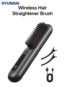 HYUNDAI Wireless Pre-Heating Hair Straightening Brush, Gentle Hair Care, Easy To Create Versatile Straight Hairstyles, Type-C Charging, Lightweight And Portable. - Black - View 1