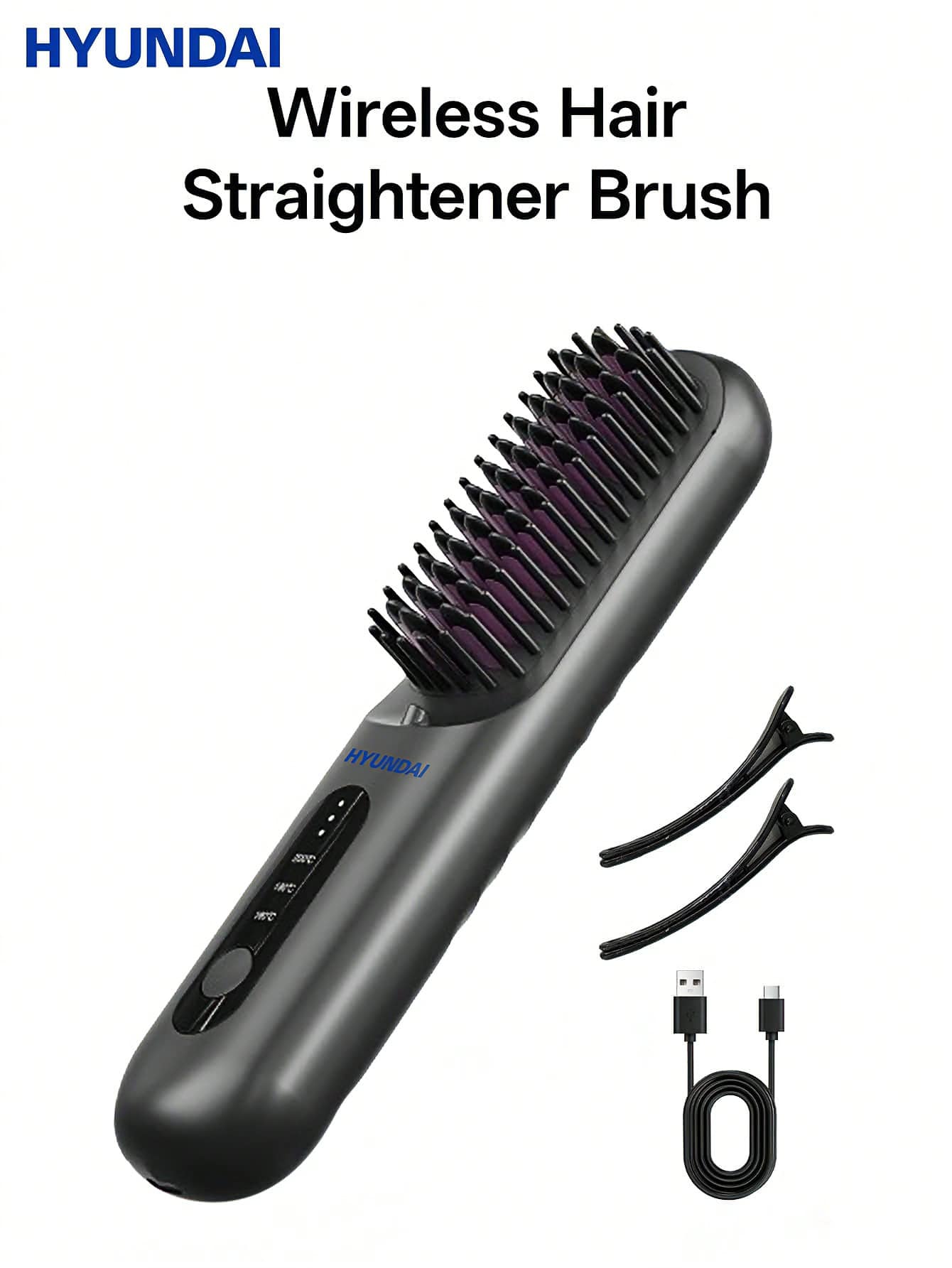 HYUNDAI Wireless Pre-Heating Hair Straightening Brush, Gentle Hair Care, Easy To Create Versatile Straight Hairstyles, Type-C Charging, Lightweight And Portable. - Black - View 1