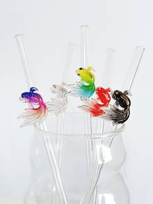 Colorful Goldfish Series Glass Straws, Transparent Smoothie Milk Tea Juice Milk Cocktail Cold Drink Party Colored Decorative Goldfish Shaped Bent Glass Straws, Reusable. For Milkshake, Milk, Tea, Juice, Cocktail, Cold Drink, Gift For Girlfriend, Dessert Shop, Soft Drink Bar, Office, Bar, Restaurant - View 2