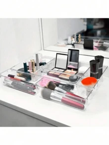 25/12/5/1 Pcs Transparent Drawer Organizer Set, Multi-Functional Plastic Storage Boxes, Bathroom And Vanity Drawer Organizer Trays, 4 Sizes, Stackable And Portable Storage Trays, Suitable For Bathroom, Vanity, Jewelry Box, Cutlery, Drawer, Office, Holiday Decor, Room Decor, Bedroom Decor, Graduation Gift, Eid Al-Adha, Eid Al-Fitr Gifts - Clear - View 3