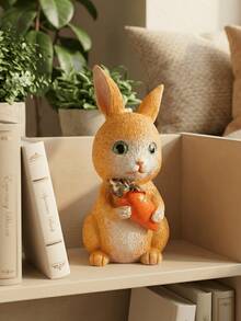 1pc Cute Rabbit Figurine Holding Persimmon, Home Decor For Living Room Bedroom Shelf, Kawaii Animal Sculpture Collectible Gift - A - View 4