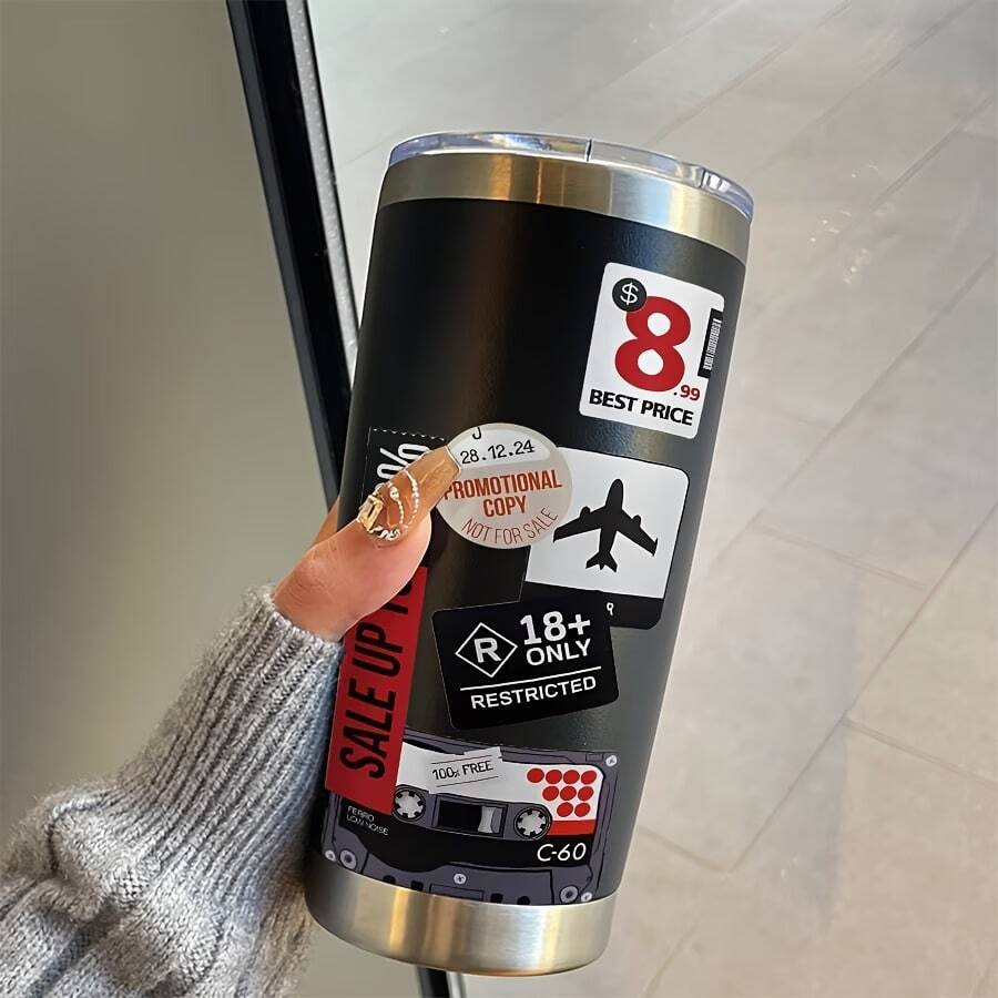 1 cốc cà phê 20oz họa tiết thẻ hành lý máy bay, cốc giữ nhiệt hai ngăn tiện dụng, giữ nước nóng/lạnh, đồ uống nóng/lạnh, kiểu dáng đơn giản và thời trang, phù hợp cho văn phòng, trường học, du lịch, làm quà tặng, đồ dùng thể thao, bóng chày, bóng bầu dục, quần vợt. - Máy bay nhiều màu - Xem 1