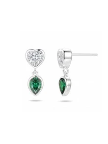 925 Silver Plated Platinum Emerald Cubic Zirconia Teardrop Earrings, Vintage Luxury Earrings, Hypoallergenic, Daily Wear & Gift For Women - White Gold - View 4