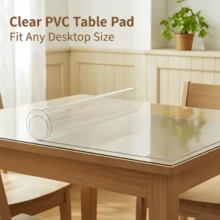 1.0mm Thick Transparent PVC Rectangle Tablecloth, Waterproof, Oil-Resistant Surface, Anti-Slip, Durable For Kitchen, Dining Table, Office Desk And Coffee Table, Suitable For Indoor And Outdoor Use, Prevent Spills And Sliding - Transparent - View 4