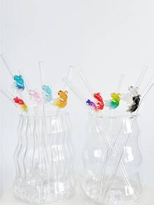 Colorful Goldfish Series Glass Straws, Transparent Smoothie Milk Tea Juice Milk Cocktail Cold Drink Party Colored Decorative Goldfish Shaped Bent Glass Straws, Reusable. For Milkshake, Milk, Tea, Juice, Cocktail, Cold Drink, Gift For Girlfriend, Dessert Shop, Soft Drink Bar, Office, Bar, Restaurant - View 6