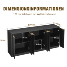 Aparador moderno de 170 cm con forma de onda, armario de almacenamiento con diseño de contorno curvo, armario de 6 puertas con función de almacenamiento, adecuado para cocina/dormitorio/sala de estar, negro, 170*40*70,5 cm - Negro - Ver 2