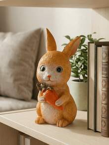 1pc Cute Rabbit Figurine Holding Persimmon, Home Decor For Living Room Bedroom Shelf, Kawaii Animal Sculpture Collectible Gift - A - View 3