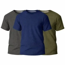Set Of 3 Men's Basic Plain T-Shirts, 100% Cotton, 30.1 Mm - 海軍藍/軍綠/炭灰 - 查看 1