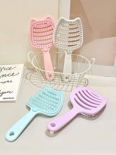 Cute Cat Ear Detachable Portable Hollow Hair Brush, Volumizing Smoothing Self-Cleaning Air Cushion Vented Brush, Anti-Static Massage Styling Comb For Long Curly Hair Household Use