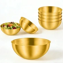 Gold Stainless Steel Mixing Bowls Set, Nesting Stackable Metal Salad Bowls,Rust-Resistant Large Capacity Mixing Salad Bowls, Large Capacity Reusable Serving Bowls For Salad, Noodles, Fruits, Food Prep, Kitchen Baking & Daily Dining - View 10