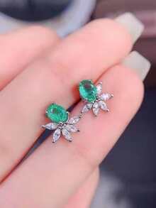 Pendientes ovalados con forma de pera y gota de agua de cuatro garras, Pendientes hipoalergénicos, Joyería de regalo de fiesta de color azul - Verde - Ver 2