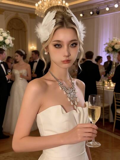 2个优雅珍珠羽毛发夹 – 浪漫新娘头饰、公主舞会发饰、芭蕾舞风格发夹，适合女性和女孩，完美适用于婚礼、舞蹈表演、派对、万圣节角色扮演，也是理想的节日礼物。