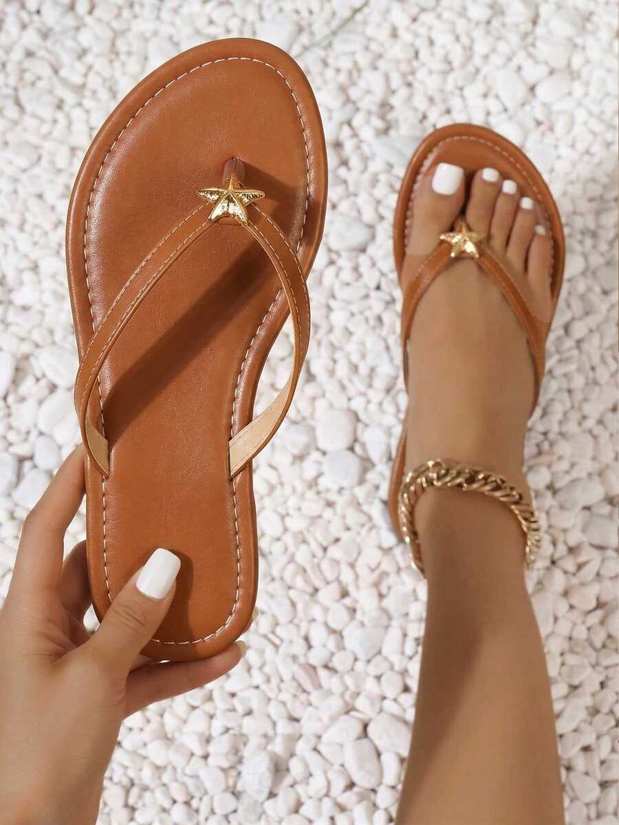planare Women's Fashion Casual Vacation Style Round Toe PU Open Toe Slip-On Comfortable Lightweight Summer Outdoor/Indoor Sandals, White & Brown - Brown - View 1