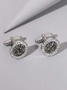 1對時尚奢華迷人的法式連衣裙幾何鑲嵌水鑽不銹鋼男式袖扣,適用於婚禮季節,男式正裝婚禮西裝袖扣,男士父親節生日禮物 - 灰色 - 查看 7