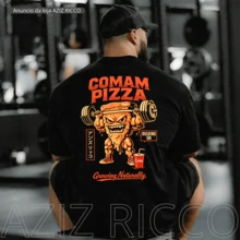 Oversized Pizza Bulking Season T-Shirt, 100% Cotton, Streetwear, Gym, Unisex - Black - View 1