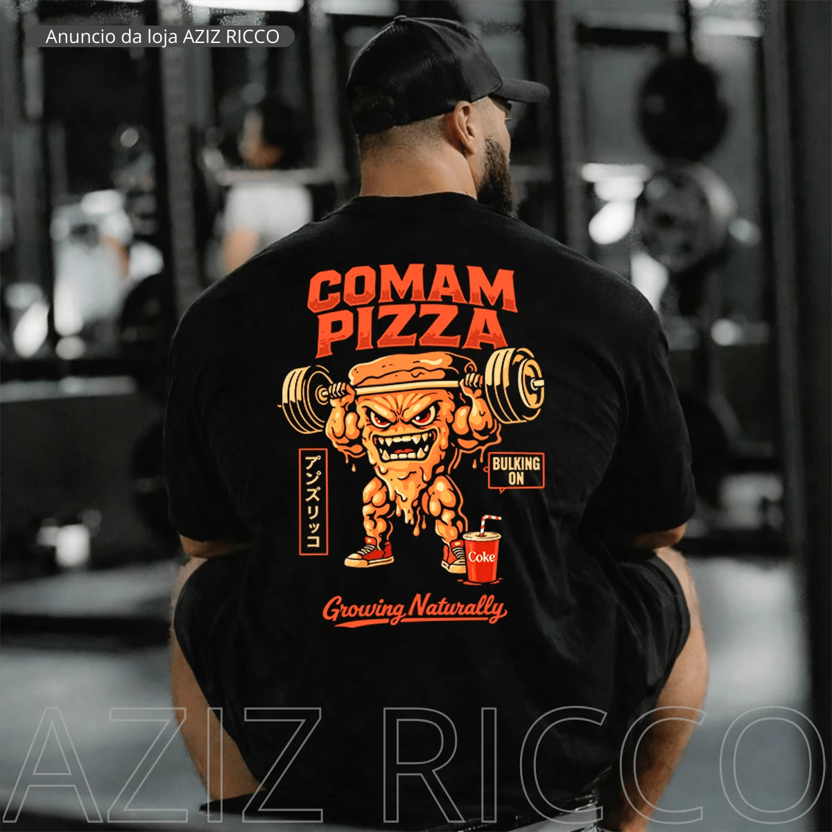 Oversized Pizza Bulking Season T-Shirt, 100% Cotton, Streetwear, Gym, Unisex - Black - View 1