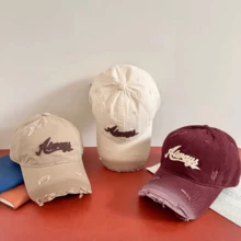 4件/1件 時尚百搭字母做舊棒球帽，女款刺繡水洗漸層色鴨舌帽，修臉大廓型寬帽簷軟頂遮陽帽，1件字母刺繡水洗做舊女款棒球帽，適合情人節、新年派對、戶外休閒、度假旅行、春夏 - q - 查看 3