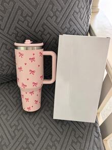 40oz 1200ml 蝴蝶結不鏽鋼保溫水壺，附吸管（內置）與手把。防漏馬克杯，適合運動、健身與旅行。金屬水壺，適用於居家、辦公室與戶外使用。寬口保溫瓶，長效冷熱保溫。 - 彩色 - 查看 5