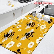 1/10 piezas Alfombra absorbente con estampado de flores amarillas & abejas de primavera/verano, alfombra de tierra de diatomeas súper absorbente y antideslizante adecuada para cafetera, vajilla, tazas, suministros de cocina del hogar, fácil de limpiar - Amarillo - Ver 8