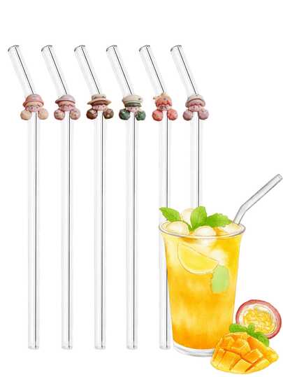 Cartoon Girl Series Reusable Glass Straws, Transparent Smoothie, Bubble Tea, Juice, Milk, Cocktail, Cold Drink Straws With Bent Girl Shaped Design, Suitable For Milkshake, Milk, Tea, Juice, Cocktail, Cold Drink, Gift For Girlfriend, Dessert Shop, Soft Drink Bar, Office, Bar, Restaurant