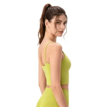 Alo Yoga Lime Green Thin Strap Sports Bra For Women, Short Yoga Sports Vest With Beautiful Back, Pilates Fitness Wear - Xem 4