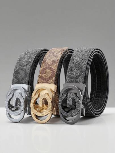 1pc Men's Fashion Alloy Letter Automatic Buckle Belt, Versatile Business Belt, Durable, Essential For Business Elite - Great Gift Choice