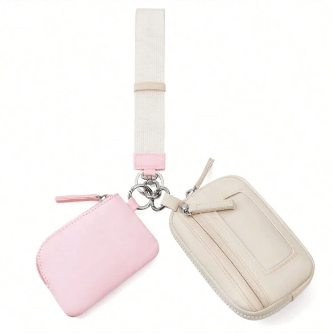 POIUGOYA Porte-clés Porte-monnaie Poignet, Porte-monnaie Poignet Double Compartiment, Porte-monnaie à Pièces en Nylon Sécurisé avec Anneau Porte-clés, RFID, Fenêtre d'Identification. Cadeaux pour Fête, Remise de Diplôme, Remerciements aux Enseignants, Anniversaire, Fête des Mères, Vacances, Remise de Diplôme. Portefeuille Mini Violet Blanc Mignon pour Femmes, Porte-monnaie de Voyage Essentiel Zippé