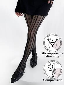 1双复古浪漫竖条纹扭结性感修身连裤袜（女童款） - 黑色 - 查看 6