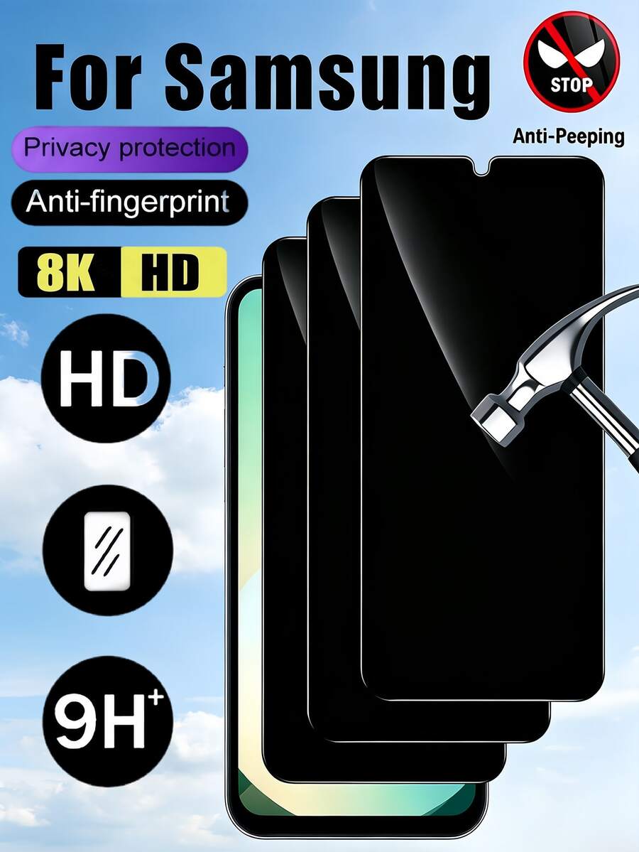 3 Packs Privacy Tempered Glass Screen Protector Compatible With Samsung Galaxy A55 5G, A54, A52, A15, A14, A16, A13, A36, A26 S26 S25 S24 S23 S22 S21 Series Phones, And Other Models, Privacy Screen Protector, Phone Accessories, For Phone Cases.