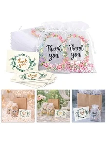 40 túi dây rút bằng vải organza trong suốt kèm thiệp cảm ơn, túi quà tặng trang nhã trang trí bằng lá bạch đàn, thích hợp để đựng trang sức, quà tặng đám cưới, sinh nhật, vòng tay, dây chuyền, quà tặng Ngày của Mẹ, lễ tốt nghiệp. - A - Xem 2