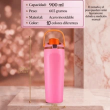 Botella térmica reutilizable con popote integrado y asa,FAB-29, Termo moderno de acero inoxidable 304, 900 ml, práctico, ligero y duradero para el día a día,Tapa Hermética con Boquilla Abatible, Popote Reutilizable, Aislamiento de Doble Pared, Mantiene Bebidas Frías y Calientes Todo el Día – Ideal para Oficina, Gym, Viajes y Uso Diario - VERDE - Ver 4