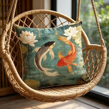 1pc Japanese Traditional Koi Fish Pattern Decorative Pillow Cover, Zipper Closure, Soft & Smooth Polyester Fabric, Double-Sided Printed Pattern, Multiple Sizes Available, Suitable For Sofa, Living Room, Bedroom And Office Decor, Inner Cushion Not Included, Cultural Home Decor Style - Multicolor - View 2