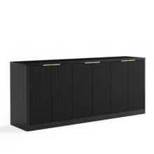Aparador moderno de 170 cm con forma de onda, armario de almacenamiento con diseño de contorno curvo, armario de 6 puertas con función de almacenamiento, adecuado para cocina/dormitorio/sala de estar, negro, 170*40*70,5 cm - Negro - Ver 5