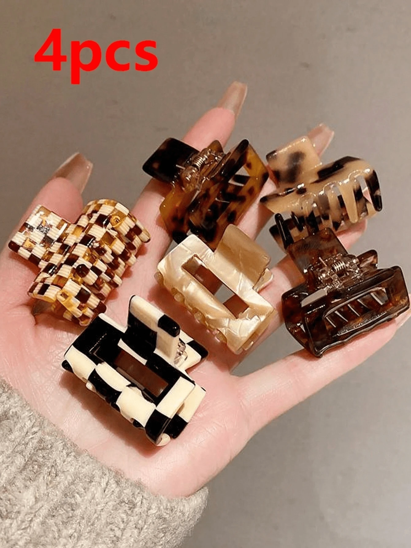 1/3/4个（3.5厘米）随机豹纹防滑醋酸纤维发夹，适合女孩和女士 - 可牢固固定马尾辫和发髻 - 彩色 - 查看 1