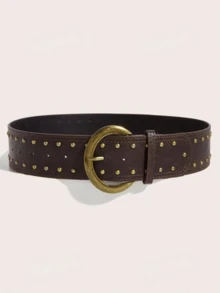 1 chiếc thắt lưng bản rộng kiểu miền Tây màu tối dành cho nữ, đính nhiều đinh tán. - Cà phê - Xem 2