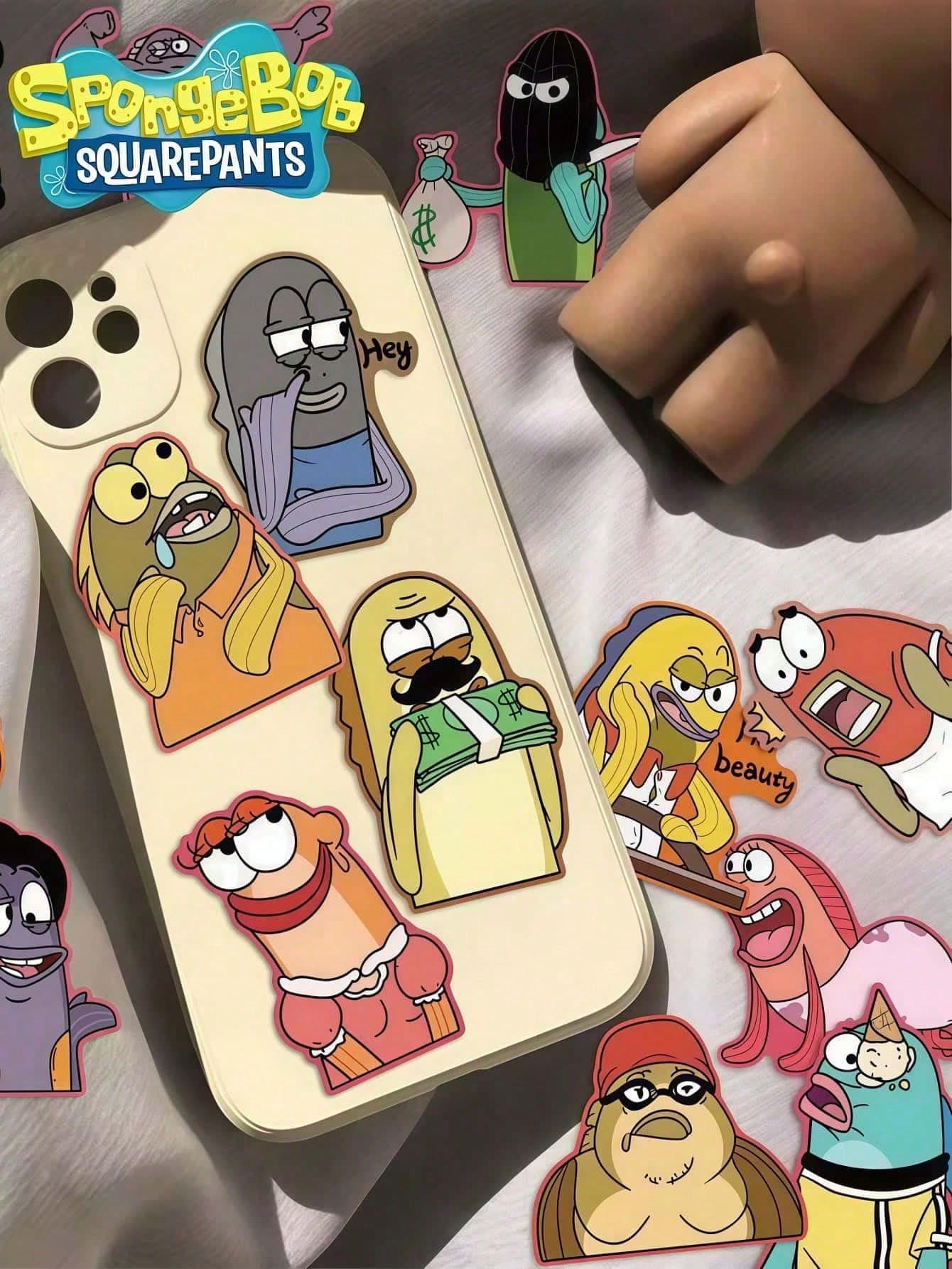 SpongeBob SquarePants 50pcs SquarePants Assorted Cute Character Stickers, Including SquarePants, Squidward, Sandy, Plankton, Mr. Krabs, Suitable For Crafts, Gift Wrapping, Phones, Cups, Luggage, Notebooks, Decorations, Birthday Themes And DIY Projects - A - View 1