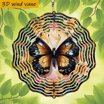 1pc 3D Butterfly & Floral Iron Hanging Decor With 360° Rotating Hook - 10 Inch Colorful Round Garden Decoration, Suitable For Indoor/Outdoor Wedding, Party, Christmas, Easter - No Battery/Power Needed, Easy Installation (Golden Accent Design), Wedding Decor, Holiday Arrangement, Durable Metal Ornament, Home Decor, Event Planning (Pendant Not Included), Random Style