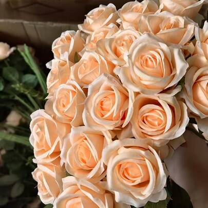 Artificial Champagne Roses, Realistic Faux Flower Stems For Wedding Arrangement, Home Decor, DIY Bouquet