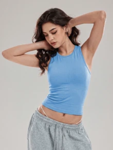 ZULIZ 交叉露背背心，女士修身运动吊带背心 - 藍色 - 查看 3