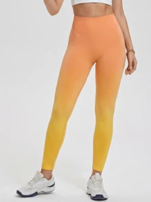 ZULIZ 渐变色高腰紧身裤，女士提臀渐变瑜伽裤 - 橘色 - 查看 1