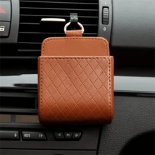 1pc Air Conditioner Vent Storage Bag, Car Organizer Box, Automotive Accessories, Leather Multi-Function Organizer Box With Phone Holder For Car Vent - A - View 4