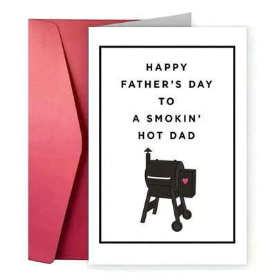 1pcFunny Father's Day Card For Dad, "Happy Father's Day To A Smokin' Hot Dad" BBQ Smoker Design, Humorous Greeting Card With Envelope For Grill-Loving Dads, Perfect Gift For Father's Day, Blank Inside For Personal Messages