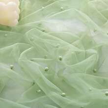 Elegant Sage Green Polyester Beaded Sheer Fabric | Suitable For Wedding Gowns, Formal Dresses, Stage Costumes, Backdrops, Table Decor, Curtains, Party Decorations, Clothing Design, Decorative Drapes, Refined Texture, Home Decor, Lightweight Sheer Curtains, Soft Drapes, Event Planning - Multicolor - View 17