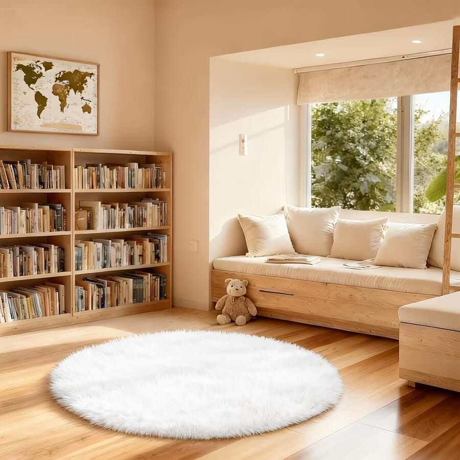 1pc White Round Carpet, Cute & Cozy Style, Decorative Rug, Bedroom Decor, Small Rug, Carpet, Home Decor, Living Room Carpet, Small Living Room Rug, Bedroom Rug, Living Room Home Decor, Outdoor Rug, Washable Carpet - Multicolor - View 1