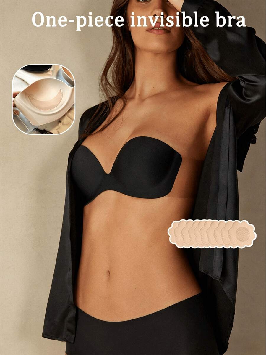 1件装可重复使用的粘性胸罩，适合日常穿着、晚礼服和连衣裙。 - 彩色 - 查看 1
