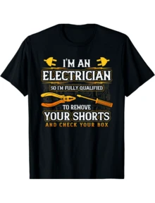 Casual Black Electrician Graphic Tee Funny Short Sleeve Round Neck Plus Size T-Shirt Regular Fit - màu đen - Xem 1